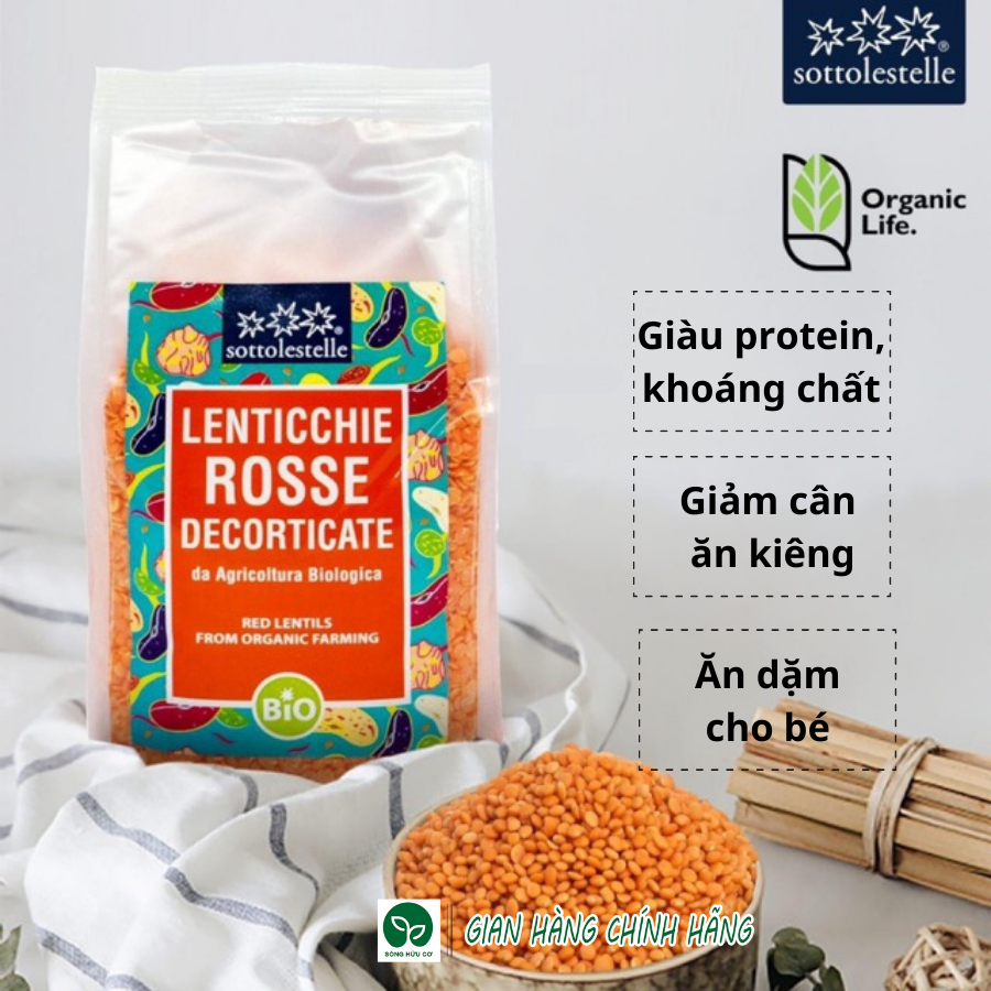 Đậu lăng đỏ hữu cơ Sotto nhập khẩu nguyên túi từ Ý, chứng nhận hữu cơ Châu Âu 500g