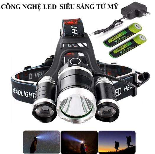 Đèn pin siêu sáng nhập khẩu chính hãng - Đèn pin đội đầu 3 bóng siêu sáng-T6 ,tích hợp 3 đèn led với khả năng chiếu xa lên tới 1000m Bảo Hành 12 Tháng