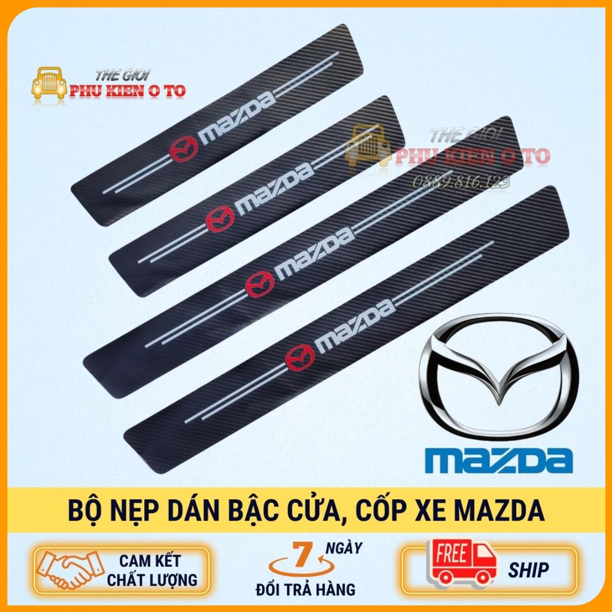 MAZDA - Bộ Miếng Dán Chống Trầy Xước Có Logo Hãng MAZDA Bảo Vệ Bậc Cửa Và Cốp Xe Hơi, Xe Ô Tô Chất Liệu Sợi Cacbon Bền Đẹp