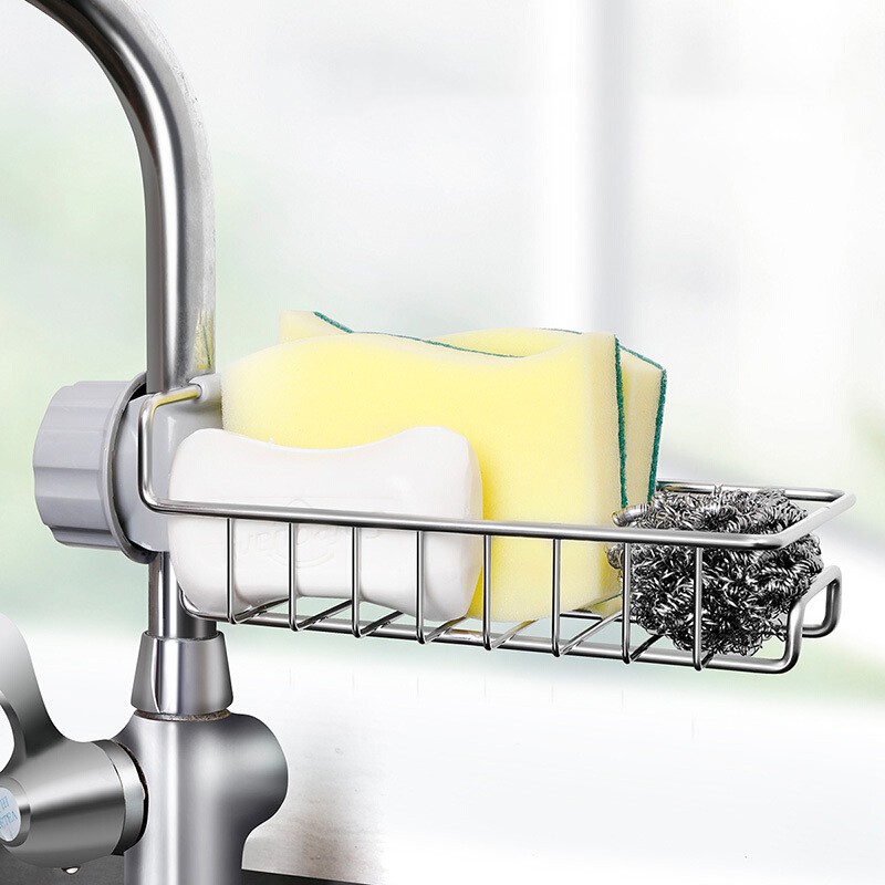 Kệ để đồ rửa chén bát Inox Gắn Vòi Nước bồn Rửa Chén