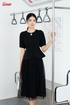 Áo ký giả Vittex đen, tay bồng dáng Peplum (Limitted) Toson 14928B52