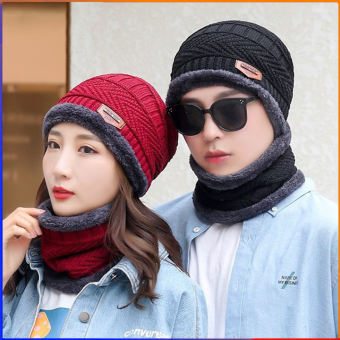 Mũ len trùm đầu thời trang Hàn Quốc - kèm khăn quàng cổ