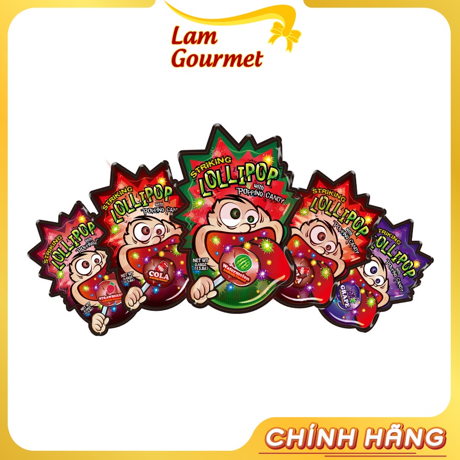 Combo 5 gói kẹo mút nổ striking popping candy 13.8 gr cho bé - lam gourmet