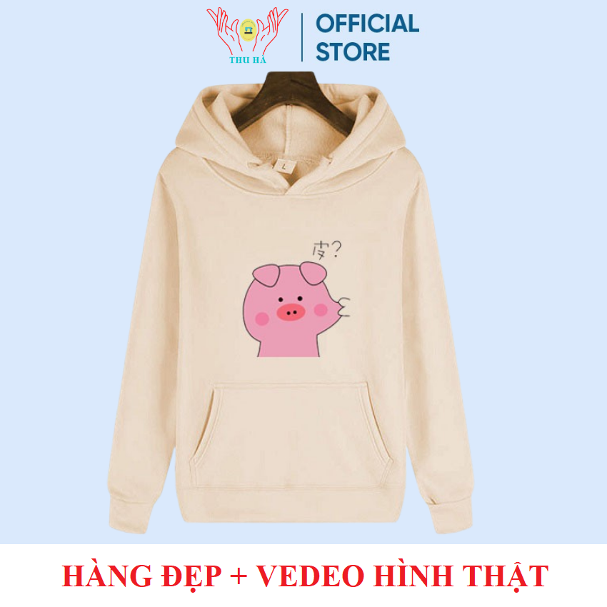 Áo nỉ có mũ in lợn bẹo má nhiều màu vải nỉ đẹp
