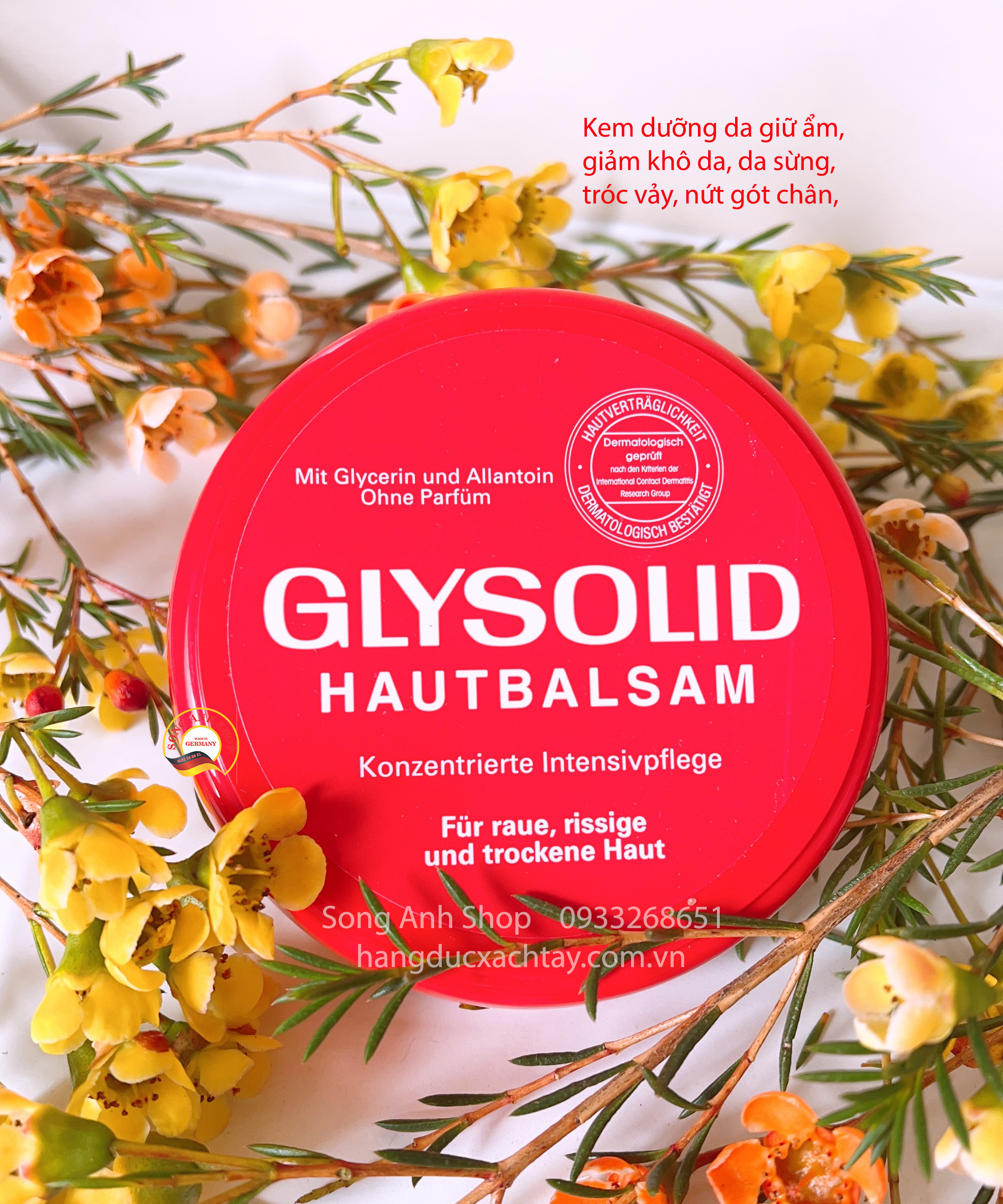 Kem thoa chống khô da nứt nẻ da sừng tróc vảy nứt gót chân glysolid hautbalsam