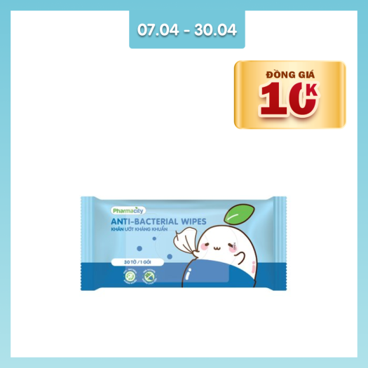 Khăn ướt kháng khuẩn Pharmacity (30 tờ/gói)