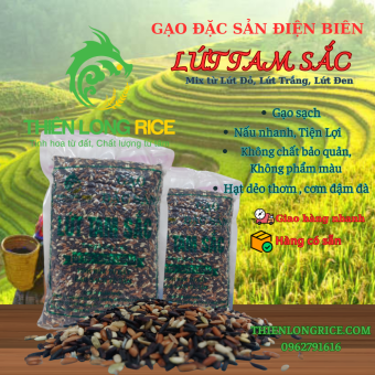 Gạo Lứt Tam Sắc Dẻo Điện Biên 1 Kg Hàng Loại 1 (gạo lứt đỏ điện biên, đen dẻo điện biên, lứt trắng điện biên.)