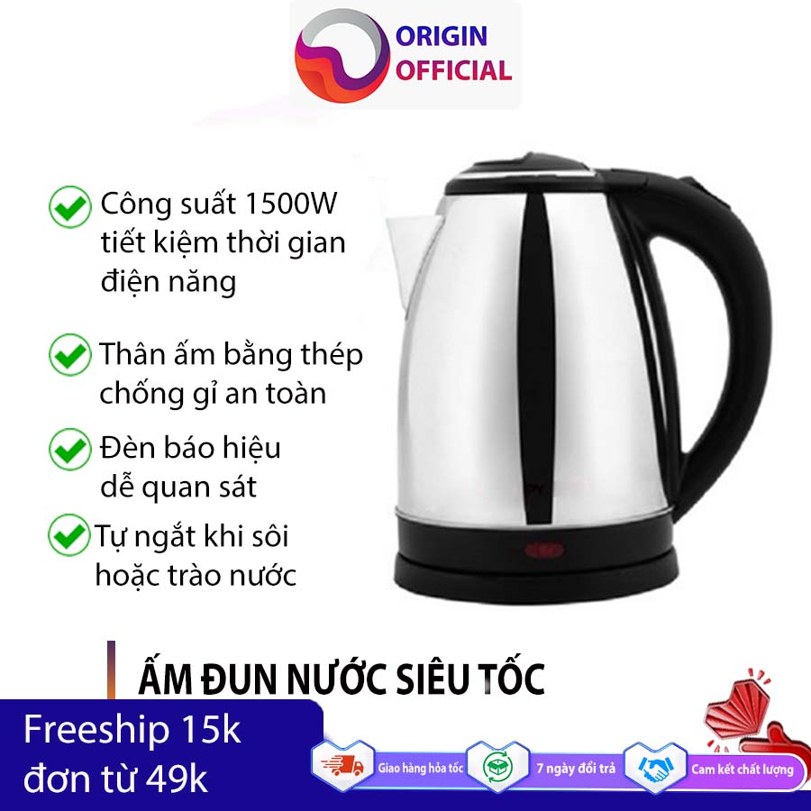 Bình Đun Siêu Tốc 1.8L 1500W - Ấm nước siêu tốc - Ấm đun nước siêu tốc - Đế tiếp điện xoay 360 độ - Thiết Kế Đẹp Mắt, An Toàn