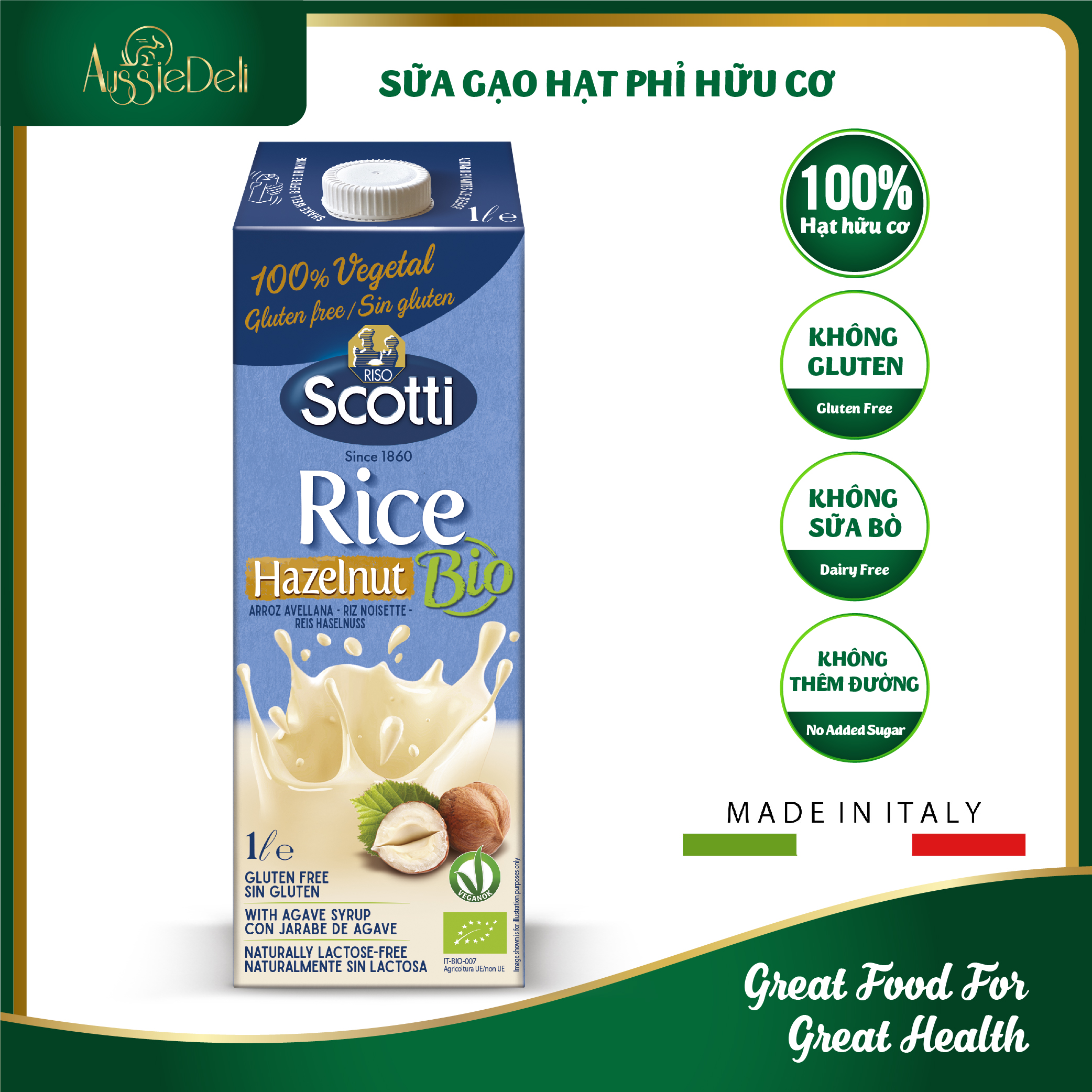 Sữa Gạo Hạt Dẻ Hữu Cơ Riso Scotti - ORGANIC Rice Hazelnut Drink hộp 1L