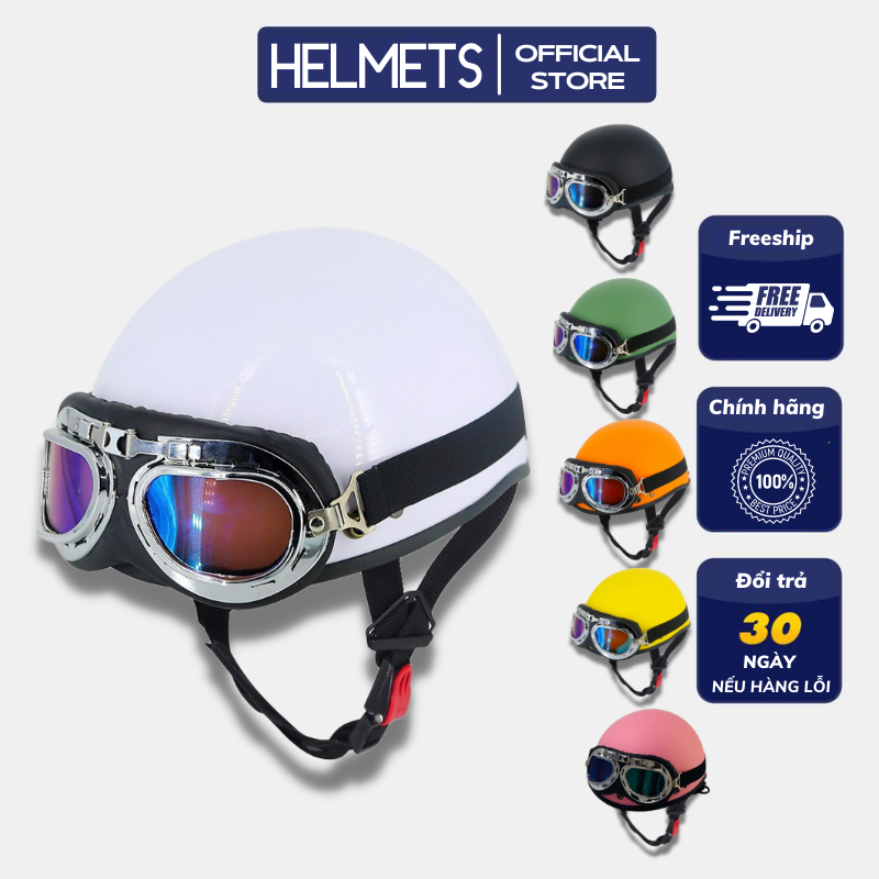 Mũ bảo hiểm nửa đầu, nón bảo hiểm 1/2 , mũ bảo hiểm cao cấp có kính , helmet h11