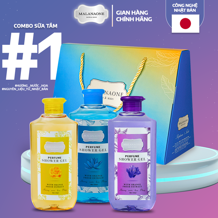 Bộ quà tặng nữ giới - Combo 3 chai sữa tắm thơm lâu hương nước hoa Malanaone - Hương hoa cỏ Nhật - 12h Lưu hương