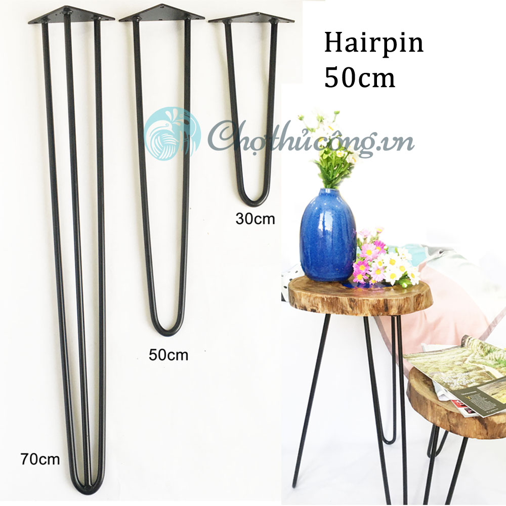 Chân bàn Hairpin Cao 50cm - chân sắt phủ Sơn tĩnh điện cao cấp, nan sắt đặc phi 10mm