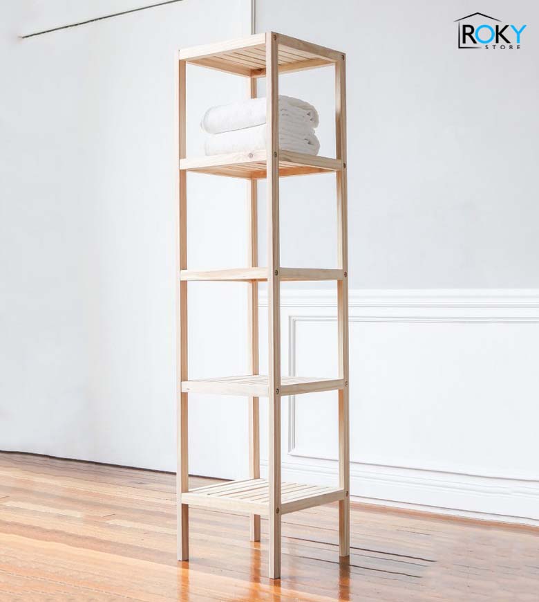 [HCM]KỆ TRANG TRÍ HÀN QUỐC - KỆ GỖ VUÔNG LẮP RÁP - SHELF 5F NATURAL - 화이트&블랙 5단선반