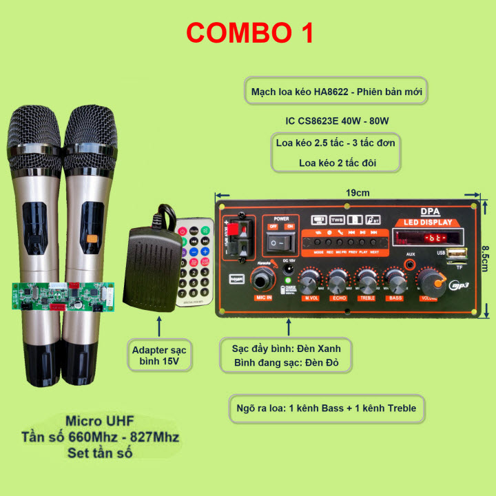 Mạch loa kéo HA8622 ngang kèm micro