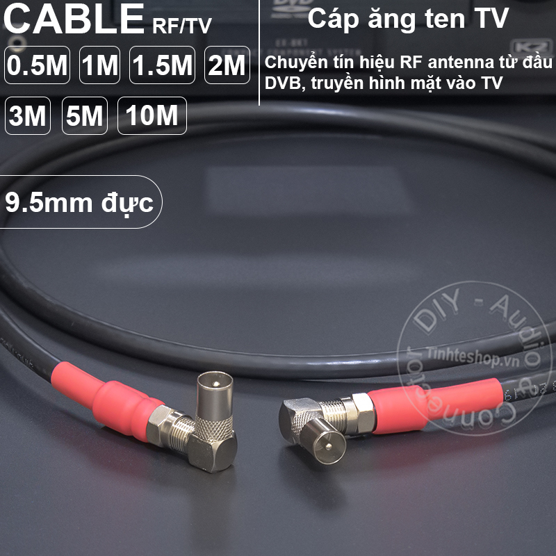 Cáp anten TV 2 đầu vuông góc DIY 0.5M đến 10M - Dây ăng ten đồng trục cho TV DVB T2