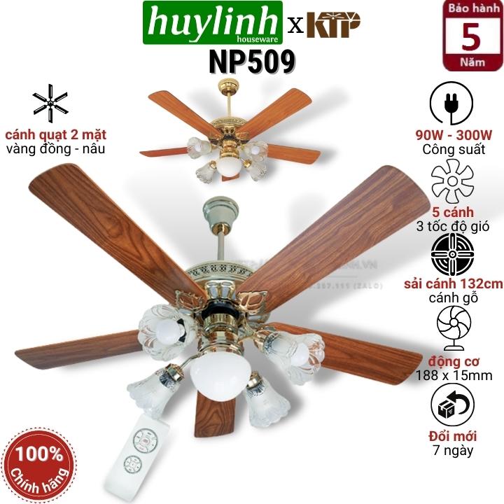 Quạt trần 5 cánh gỗ đèn chùm kim thuận phong ktp np509