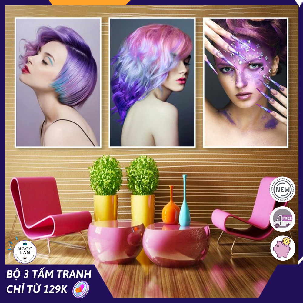 Bộ 3 bức tranh trang trí salon tóc nghệ thuật tranh treo tường Tranh trang trí tiệm tóc Tranh canvas treo tường có khung tranh phòng khách đẹp