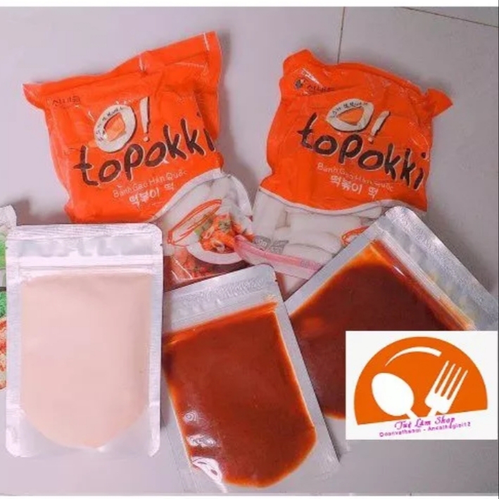 1kg bánh gạo tokbokki Hàn Quốc + 100g Sốt cay+ 100g bột phô mai lắc