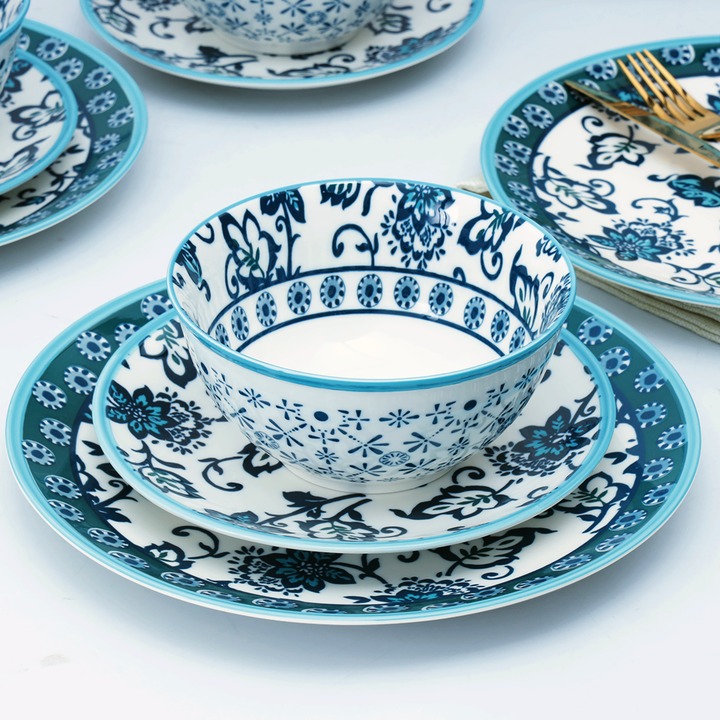 Danny Home Vintage Floral Teal Design Dinner Set 24Pcs