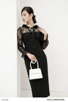Đầm đen phối ren cổ dây Pk thiết kế Elise FW2111099DIWOBK