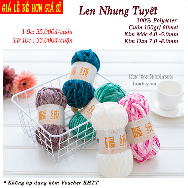 Len Nhung Tuyết mềm mịn, dễ đan móc, dùng đan móc thú bông, áo ấm, chăn, thảm len... bảng màu 01