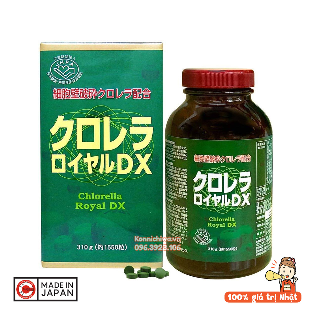 Tảo lục hoàng gia Chlorella Royal DX Nội Địa Nhật Bản hộp 1550 viên, bổ sung diệp lục tố,  thải độc, giảm cholesterol,đẹp da, tăng cường sức khỏe - 4524326200563