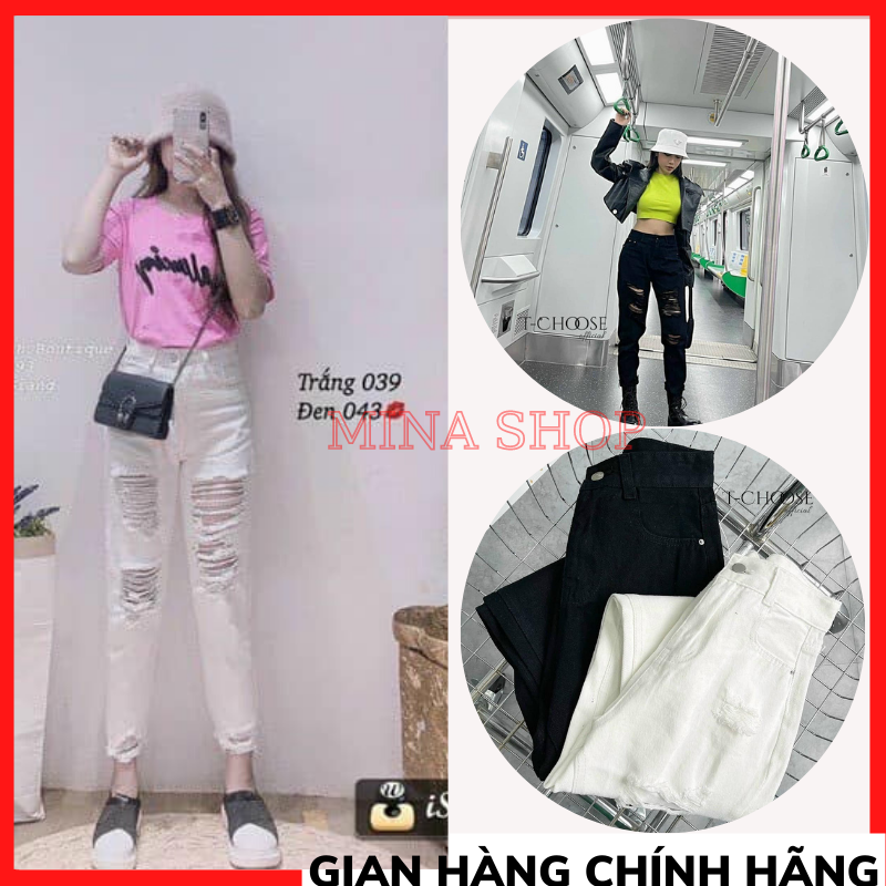 Quần baggy bò rách cá tính - quần baggy jean nữ chất bò xám rách gối lưng cao nâng mông hàn quốc ulzzang cao cấp minashop