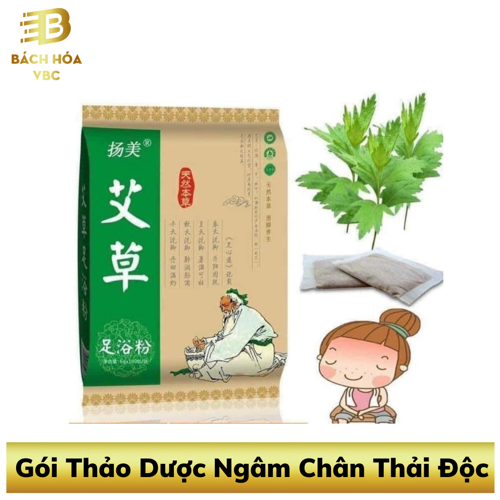 Bịch 100 gói thảo dược ngâm chân gừng ngải cứu hàng nội địa trung cao cấp, gói thảo dược ngâm chân tốt cho sức khỏe