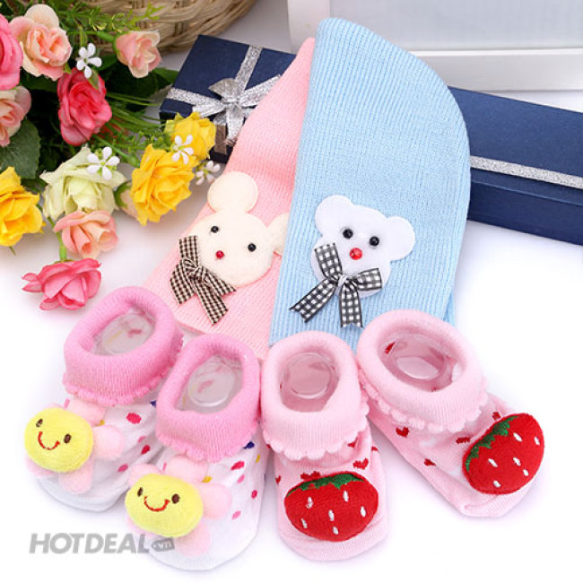 Set nón len kèm đôi vớ len đáng yêu cho bé