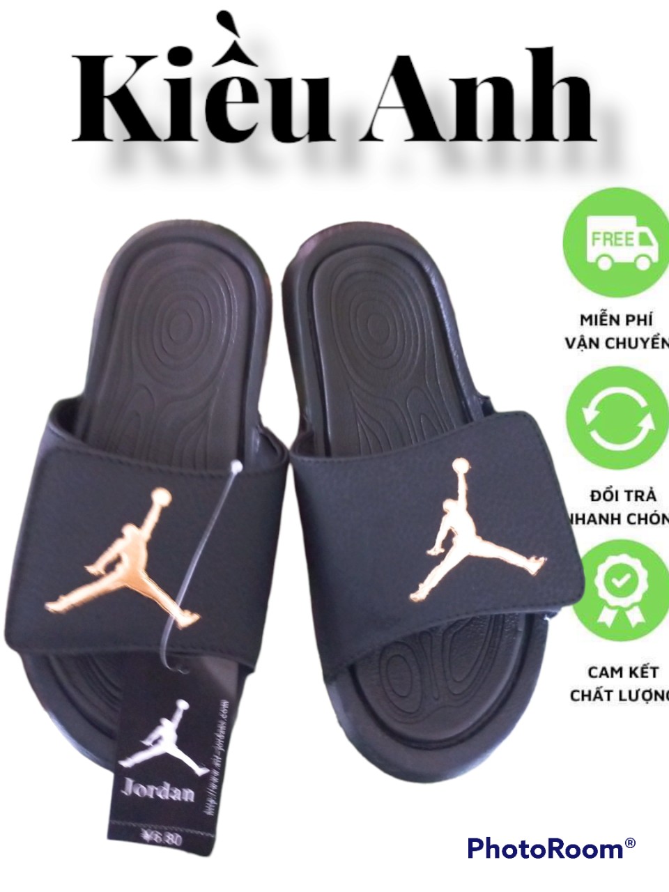 🎁Hàng sẵn + Hộp + Freeship🎁 Dép quai ngang JD Jordan hydro 6 -màu đen stick vàng