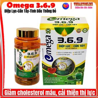 Viên Uống  Omega 3-6-9 Diệp Lục - Cần Tây- Tinh Dầu Thông Đỏ- Giảm Cholesterol Máu,Bổ Não, Sáng Mắt, Khỏe TIm Mạch