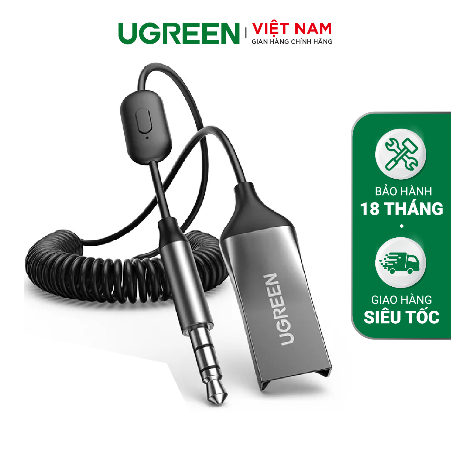 Bộ thu Bluetooth 5.0 UGREEN CM309 | Tích hợp mic đàm thoại trên ô tô | Kết nối đồng thời 2 thiết bị hỗ trợ nghe và gọi | Bảo hành 18 tháng 1 đổi 1 | 70601