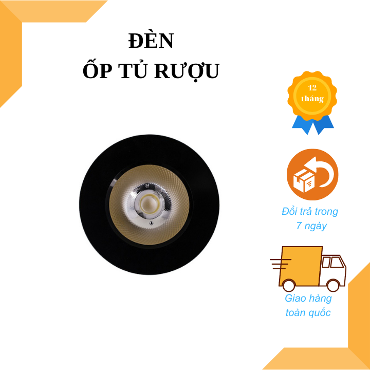 Đèn led Ốp Nổi COB 3W vỏ đen Ánh Sáng Vàng, trắng, trung tính gắn tủ quần áo, tủ bếp, tủ trưng bày, bảo hành 24 tháng