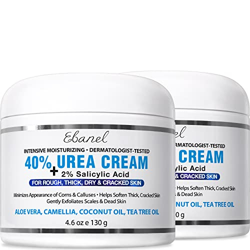 Ebanel Urea Cream 40% Plus Salicylic Acid, 2-Pack, Callus Remover Hand Cream Foot Cream For Dry Cracked Feet, Hands, Heels, Elbows, Nails, Knees, Intensive Moisturizes & Softens Skin, Exfoliates Dead Skin 4.6 Ounce (Pack of 2)