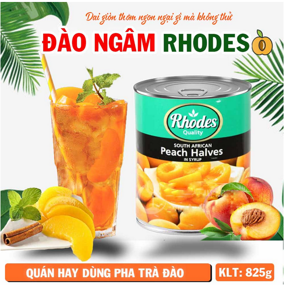Đào Ngâm Rhodes 825g | Đào thơm ngon giòn, Nguyên liệu pha trà đào ngon