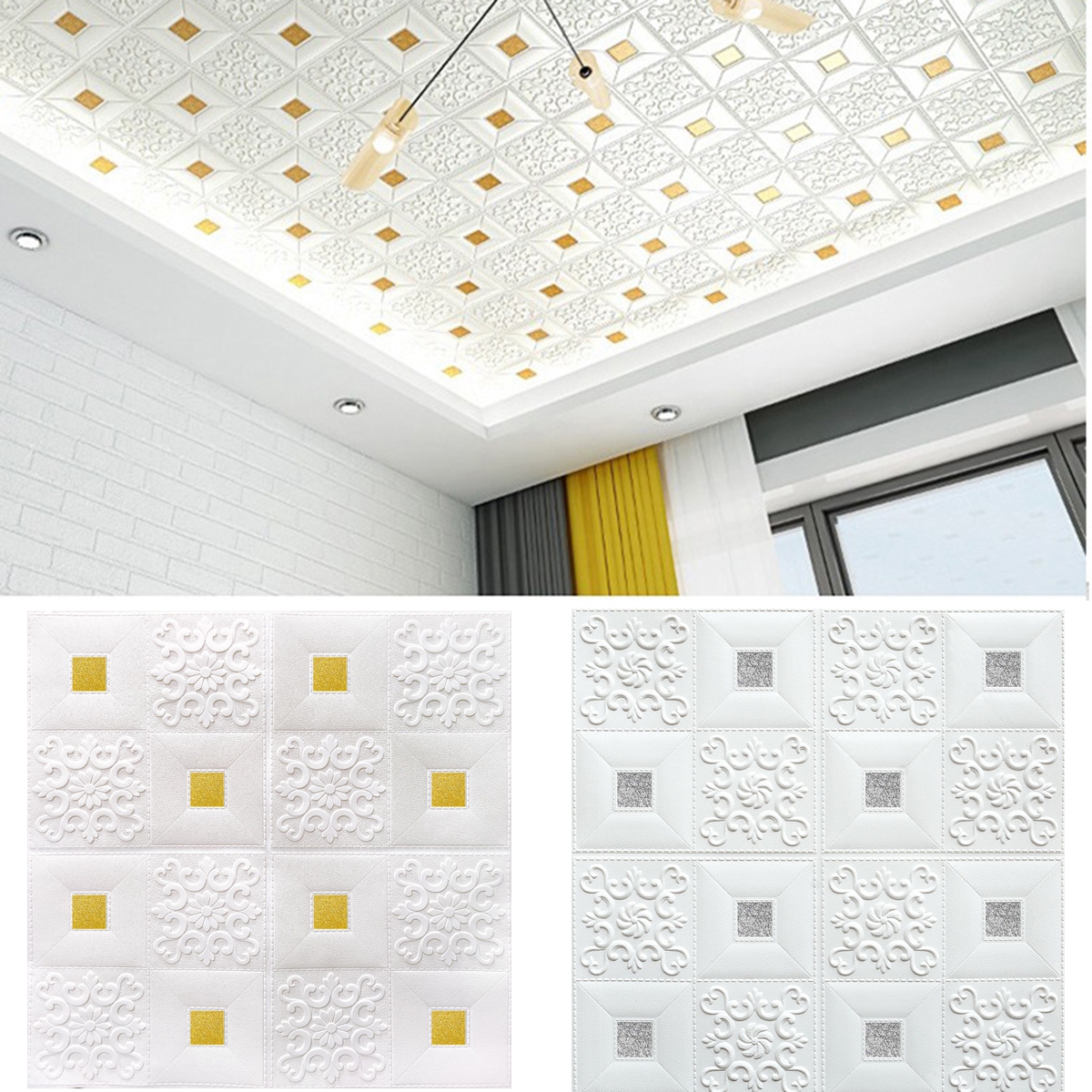 Xốp dán tường 3d giả da đính tem nhũ. khổ lớn 70x70cm
