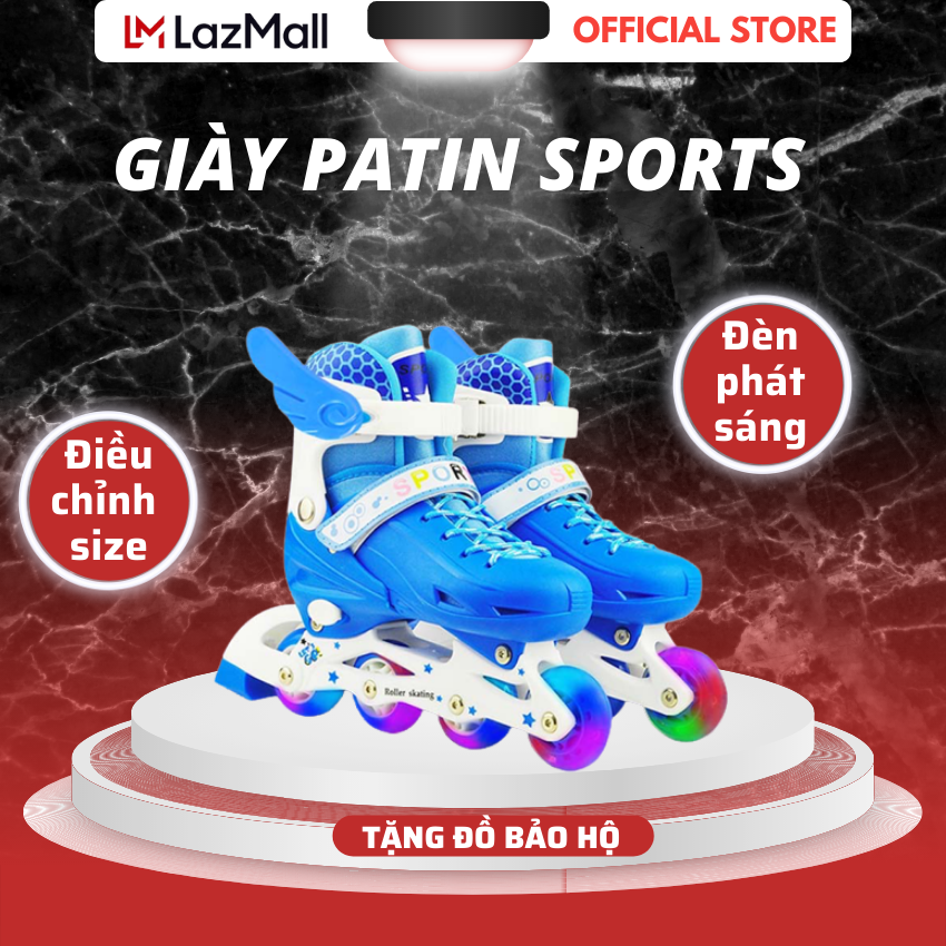Giày Trẻ Em, Giày Trượt Patin Trẻ Em, Giay Patin - Giày Patin Sports Trẻ Em  Thiết Kế Đẹp Mắt, Có Thể Điều Chỉnh Size, Bánh Có Đèn Phát Sáng, Tặng Kèm Đồ Bảo Hộ - Bảo hành 12 tháng