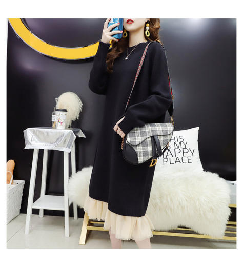 Váy len nữ dáng dài suông Đầm len gân cổ lọ basic phom rộng hàng Quảng Châu  cao cấp Style Hàn Quốc | Lazada.vn
