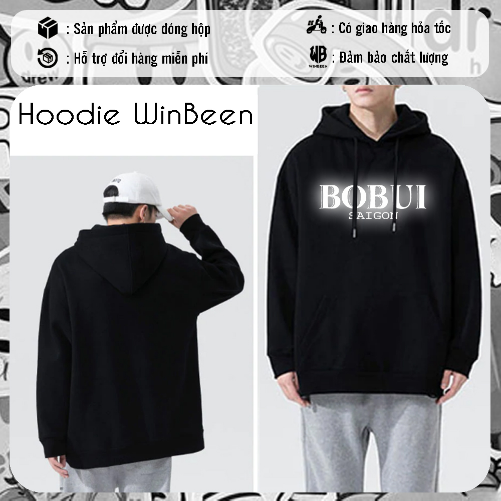 Hoodie unisex WinBeen phong cách ulzzang dáng rộng vải nỉ dầy In Chữ Phản Quang cực đẹp thích hợp đi chơi đi du lịch