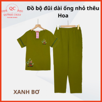 ĐỒ BỘ CHO MẸ MẶC NHÀ, BỘ ĐŨI TRUNG NIÊN NỮ THÊU HOA, QUẦN DÀI ỐNG NHỎ THÊU HOA CAO CẤP