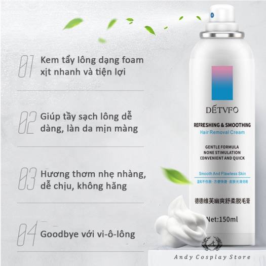 Chai Xịt Tẩy Lông DETVFO 150ml Mới Dùng Siêu Thích | Kem Tẩy Lông DETVFO Dạng Xịt Dịu Nhẹ Không Đau