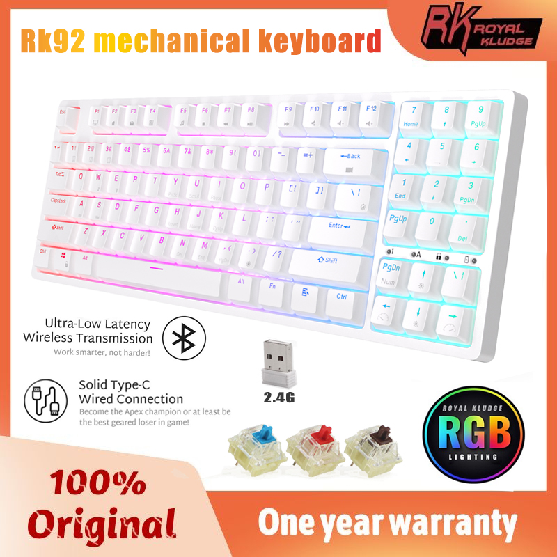 Royal kludge bàn phím cơ không dây/bluetooth/có dây rk92 2.4ghz, bàn phím chơi game có thể hoán đổi nóng có thể kết nối 3 chế độ 92 phím