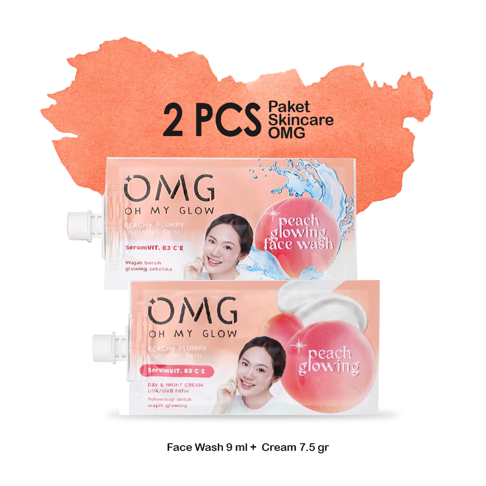 Paket OMG Oh My Glow Peach Glowing Skincare 3 pcs/ 2 pcs (Face Wash, Toner, Cream)