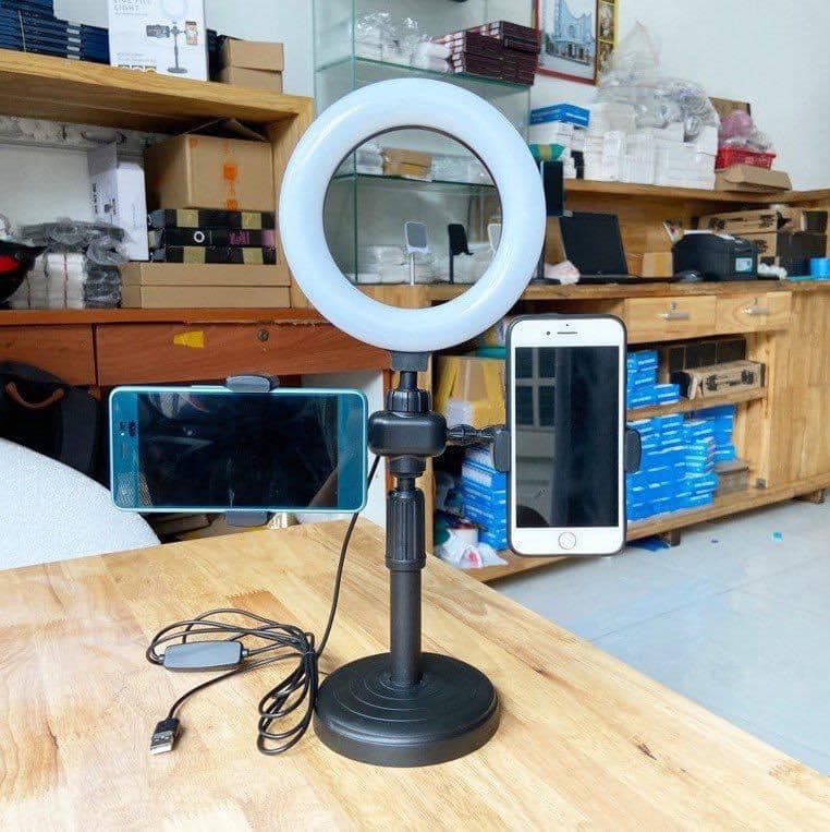 Nhật Bản - Đèn Led Livestream _ Đèn Led Livestream Để Bàn Tích Hợp 2 Kẹp Điện Thoại - 16cm - Đèn livestream 2in1 _ Đèn live . đèn live bán hàng online cao cấp . 3 Mức điều chỉnh ánh sáng _ livestream tiktok và facebook cùng 1 lúc-