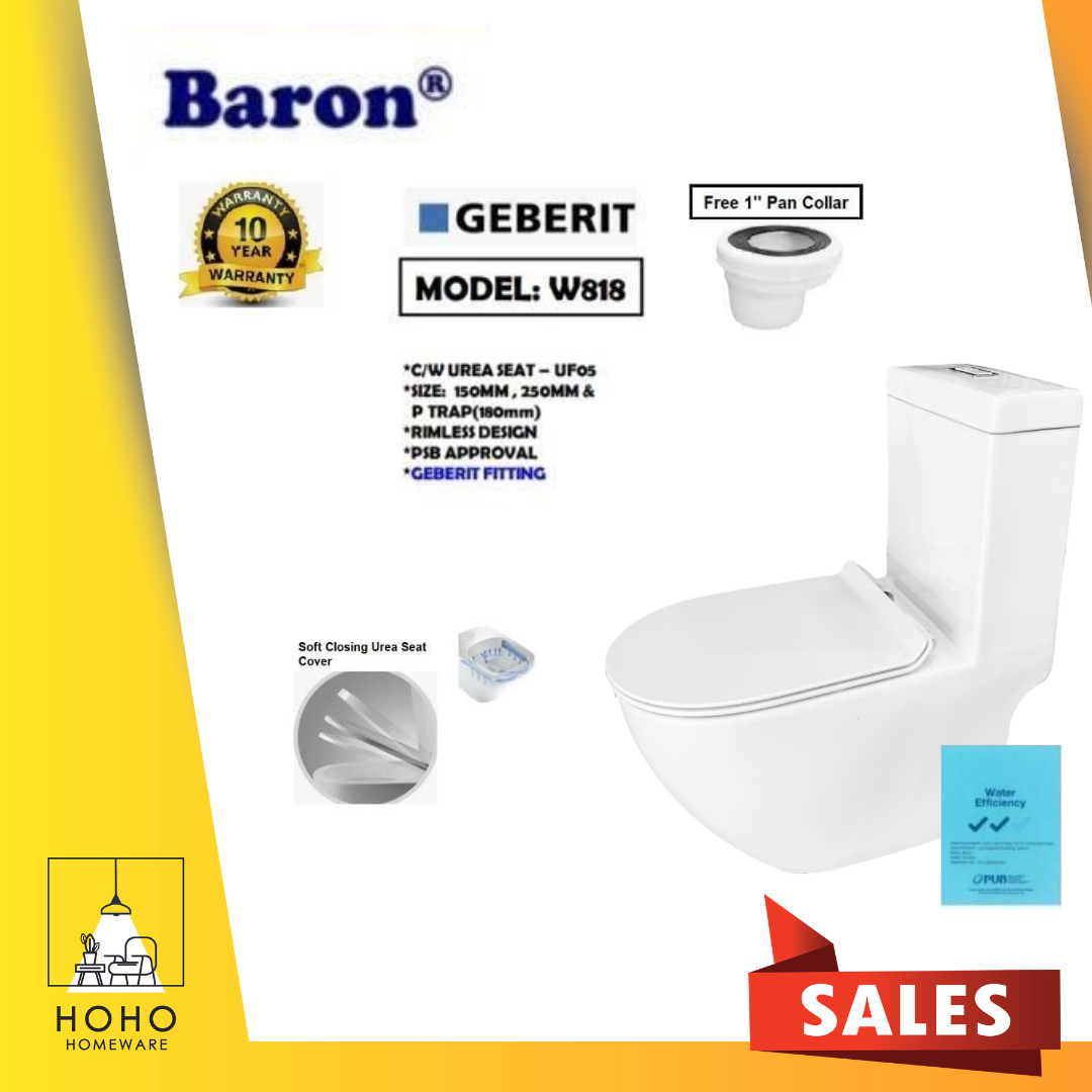 Baron 1-Piece Toilet Bowl Water Closet W-888 (Geberit Flushing System)