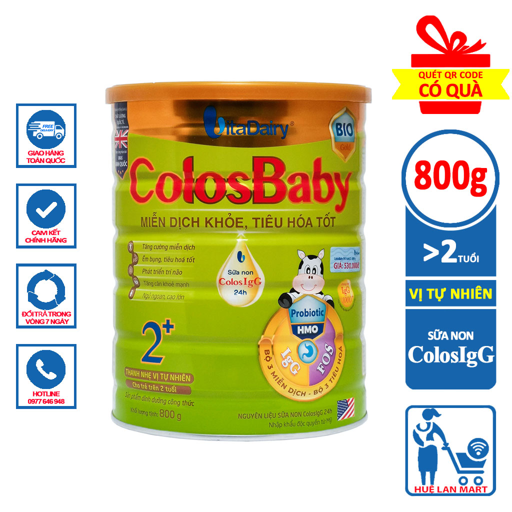 Sữa Bột VitaDairy ColosBaby Bio Gold 2+ Hộp 800g Miễn dịch khỏe, tiêu hóa