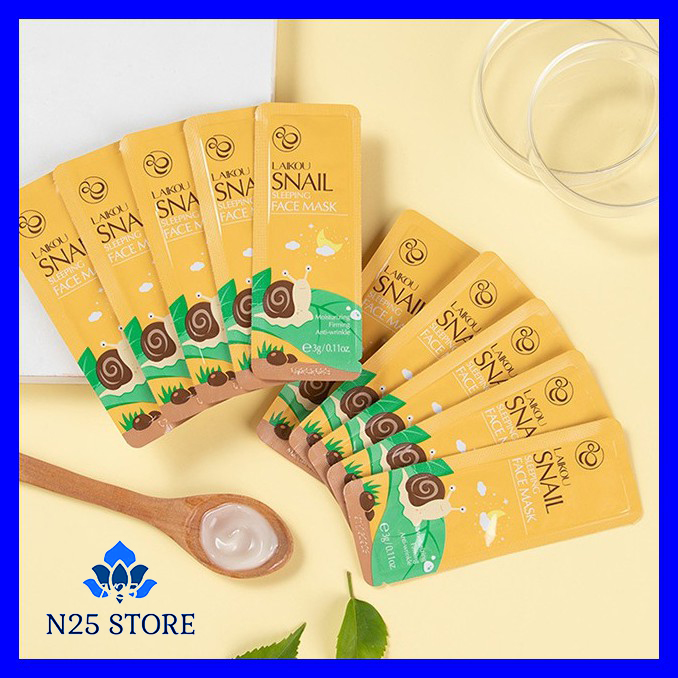 [ Giá Dùng Thử ] 5 Gói Mặt Nạ Ngủ Laikou Chiết Xuất Ốc Sên Snail Sleeping Face Mask-Giảm Nếp Nhăn, Se Khít Lỗ Chân Lông, Làm Mịn Da