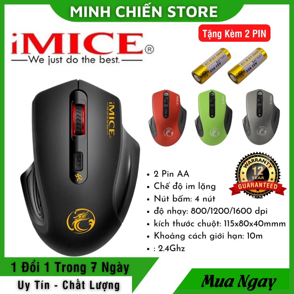 (Tặng Kèm 2 Pin) Chuột Không Dây IMICE G1800 Tĩnh Âm Thiết Kế Dễ Thương Silent Nhấp Im Lặng Kết Nối USB Nhỏ Gọn Tiện Dụng Họa Tiết Cute Độ Chính Xác Cao Cho Máy Tính Xách Tay Laptop PC Phù Hợp Văn Phòng Dạy Online Học Online