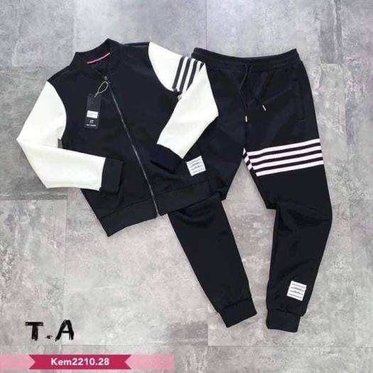 Bộ Nỉ Nam - Bộ Thể Thao Phối Tay Trắng - chất liệu nỉ da cá cao cấp, phong cách thể thao, màu đen, full size - BD020