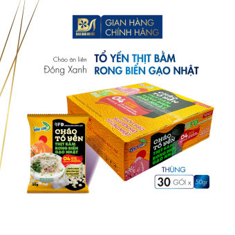 Cháo Tổ Yến Thịt Bằm Rong Biển Gạo Nhật - Đồng Xanh, thùng 30 gói x 50gr, Phôi nguyên hạt từ Gạo Nhật, Rong Biển sấy khô.